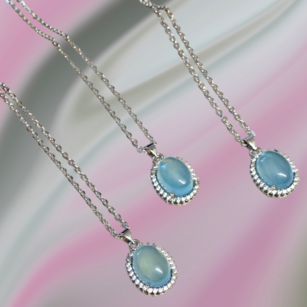 Collana con Ciondolo in Acquamarina naturale in rame placcato Argento