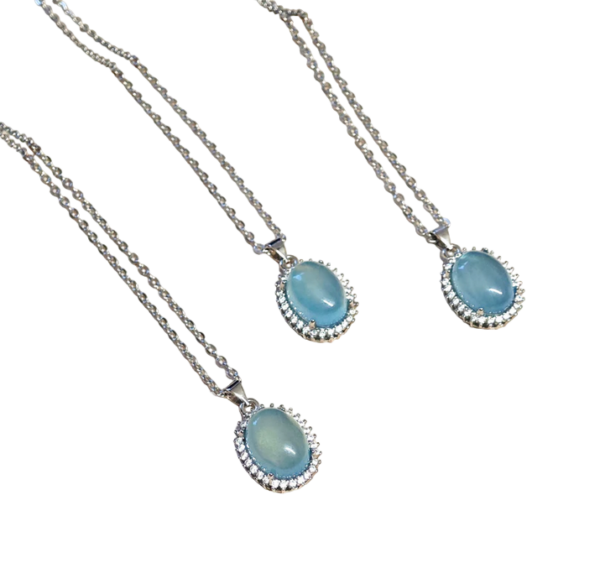 Collana con Ciondolo in Acquamarina naturale in rame placcato Argento - immagine 2