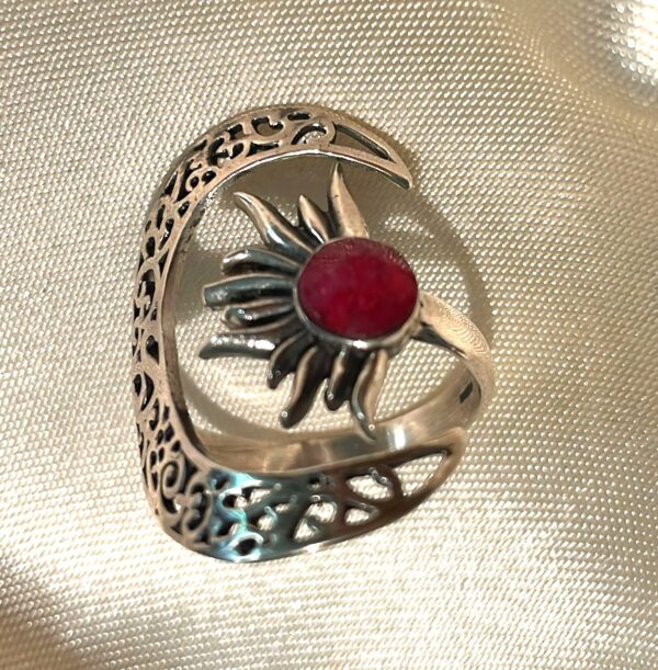 Anello Sole Luna con Rubinite in Argento Mis. 20 poco regolabile - immagine 2