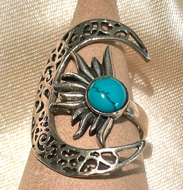 Anello Sole Luna in Argento e Turchese Mis. 16 poco regolabile - immagine 2
