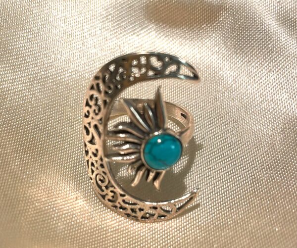 Anello Sole Luna in Argento e Turchese Mis. 16 poco regolabile - immagine 3