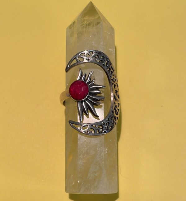 Anello Sole Luna con Rubinite in Argento Mis. 20 poco regolabile