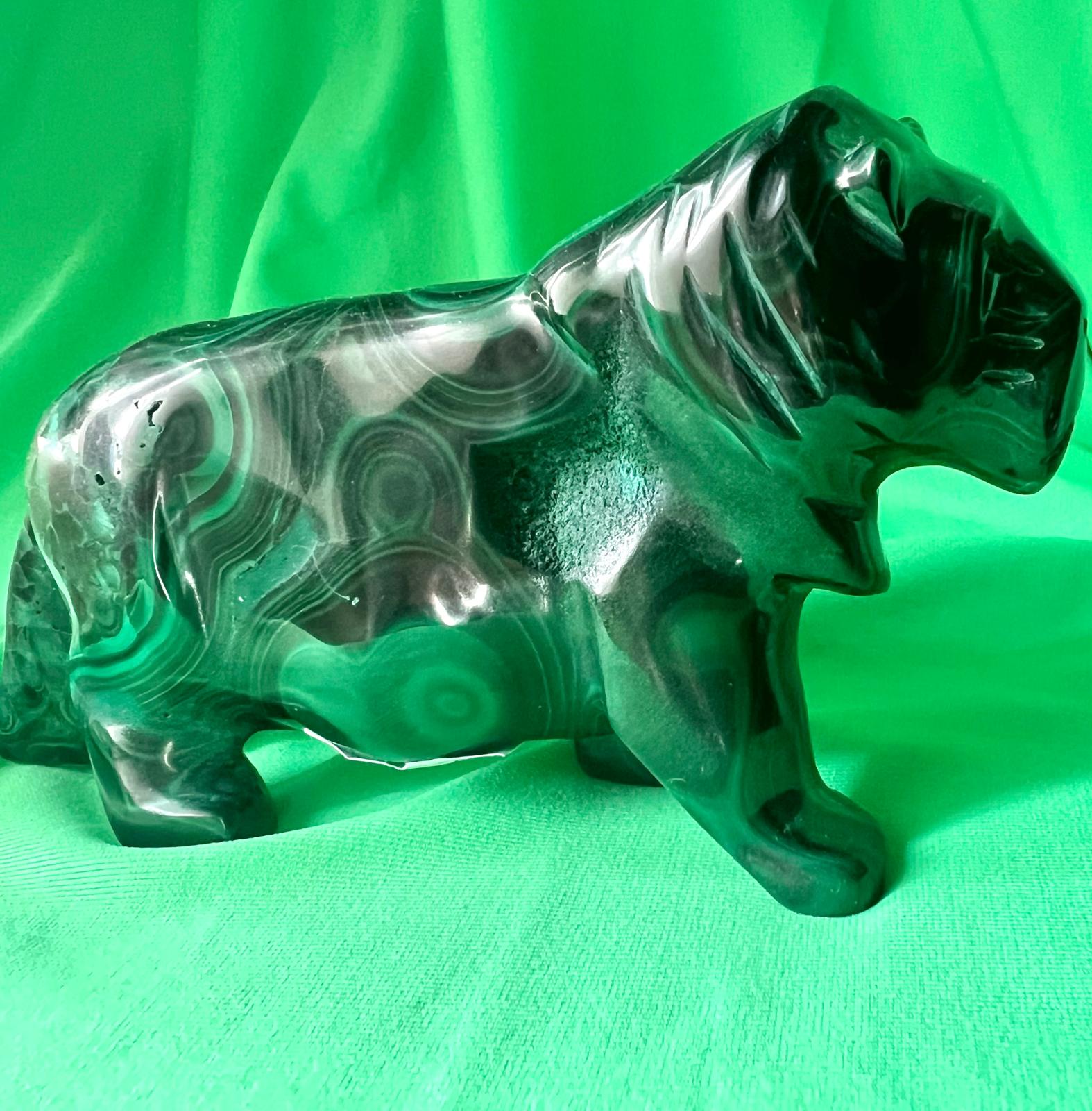 Tigre in Malachite gr 360 lunga cm 12 alta cm 7 - immagine 3