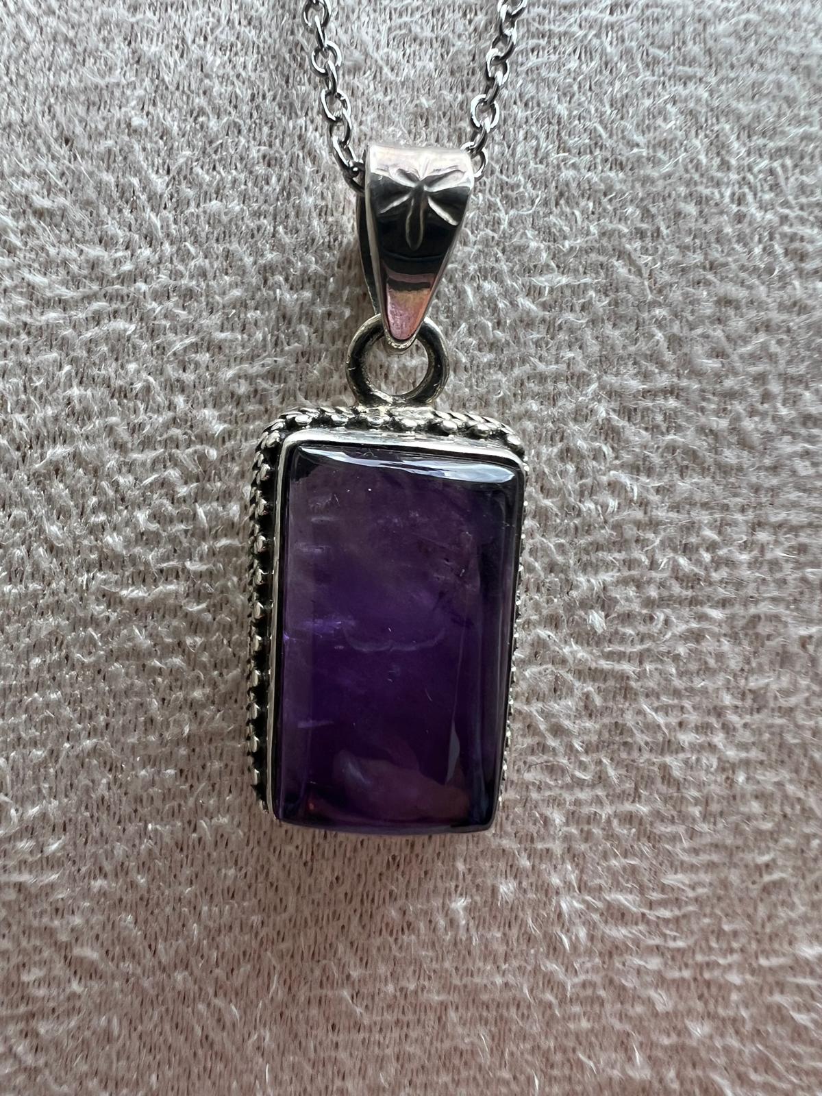 Ciondolo Ametista Argento 925 Rettangolare