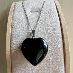 Ciondolo Cuore Ossidiana Acciaio