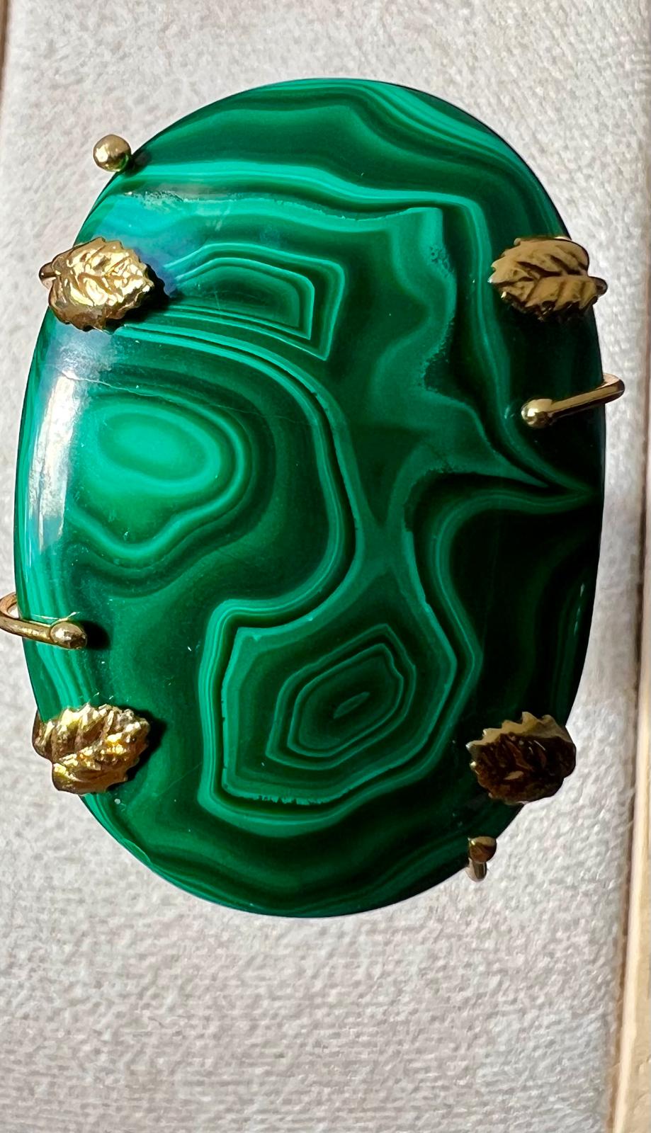 Anello In Malachite Argento 925 Placato Oro
