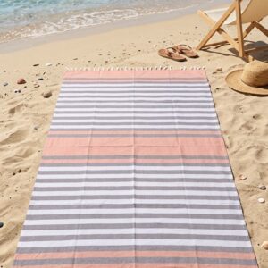 Telo mare in cotone indiano cm 180x100  a righe colore salmone e grigio