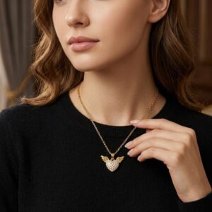Collana Acciaio placcato oro Ali Angelo Zirconi Cubici