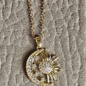 Collana in acciaio placcato oro Sole e Luna