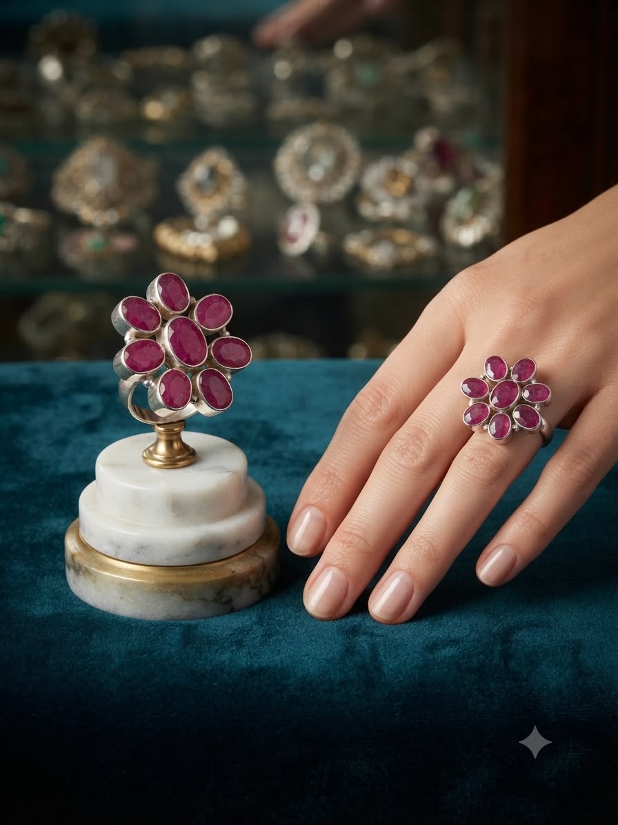 Anello in Argento Fiore con Rubinite mis 16,5