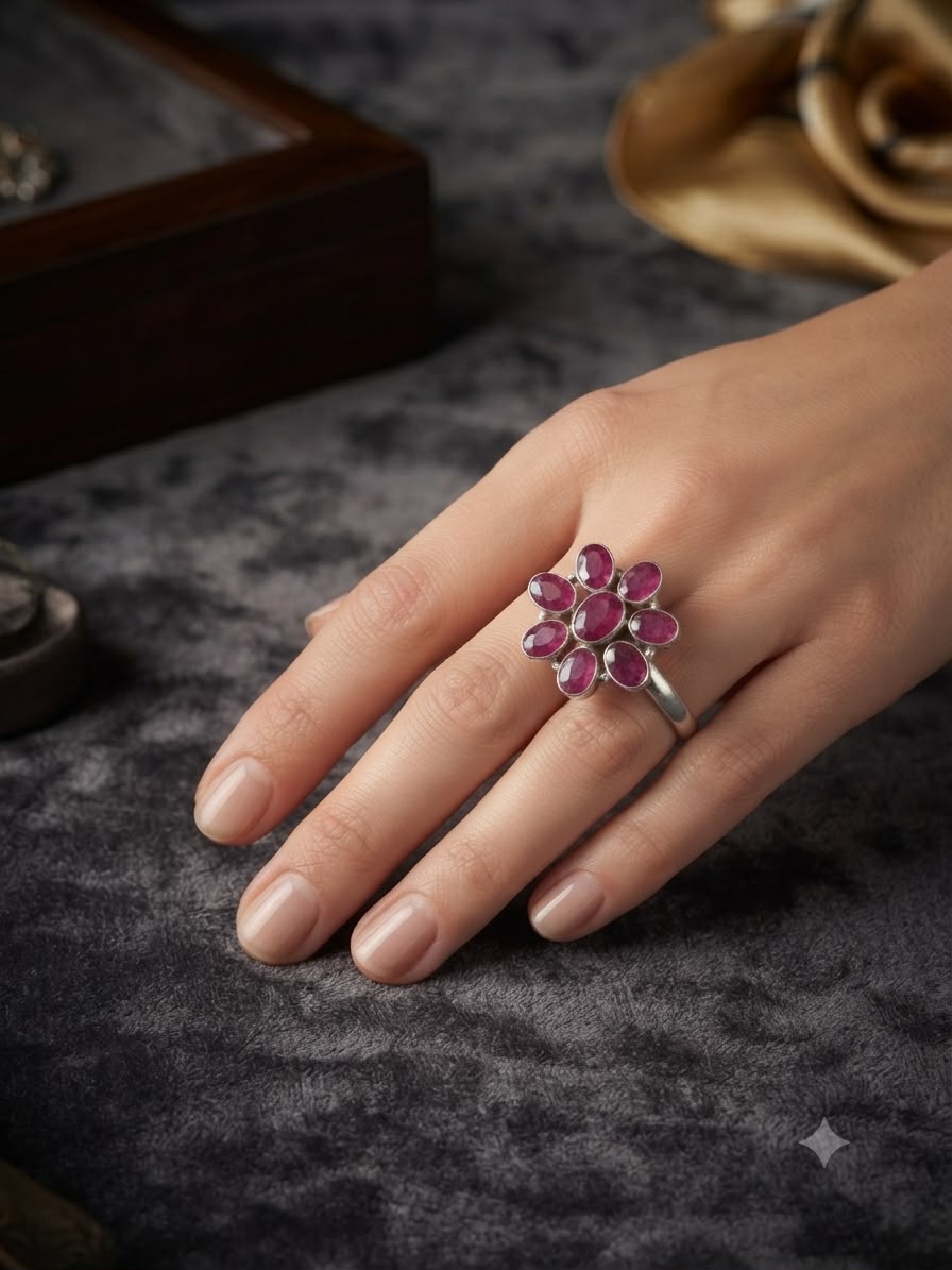 Anello in Argento Fiore con Rubinite mis 16,5 - immagine 3