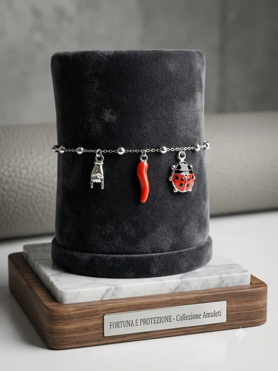 Bracciale Acciaio Ciondoli Coccinella Corno Rosso Corna - immagine 2