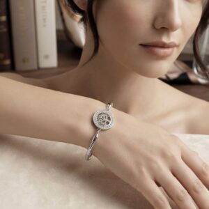 Bracciale semi rigido in acciaio con albero della vita e zirconi cubici