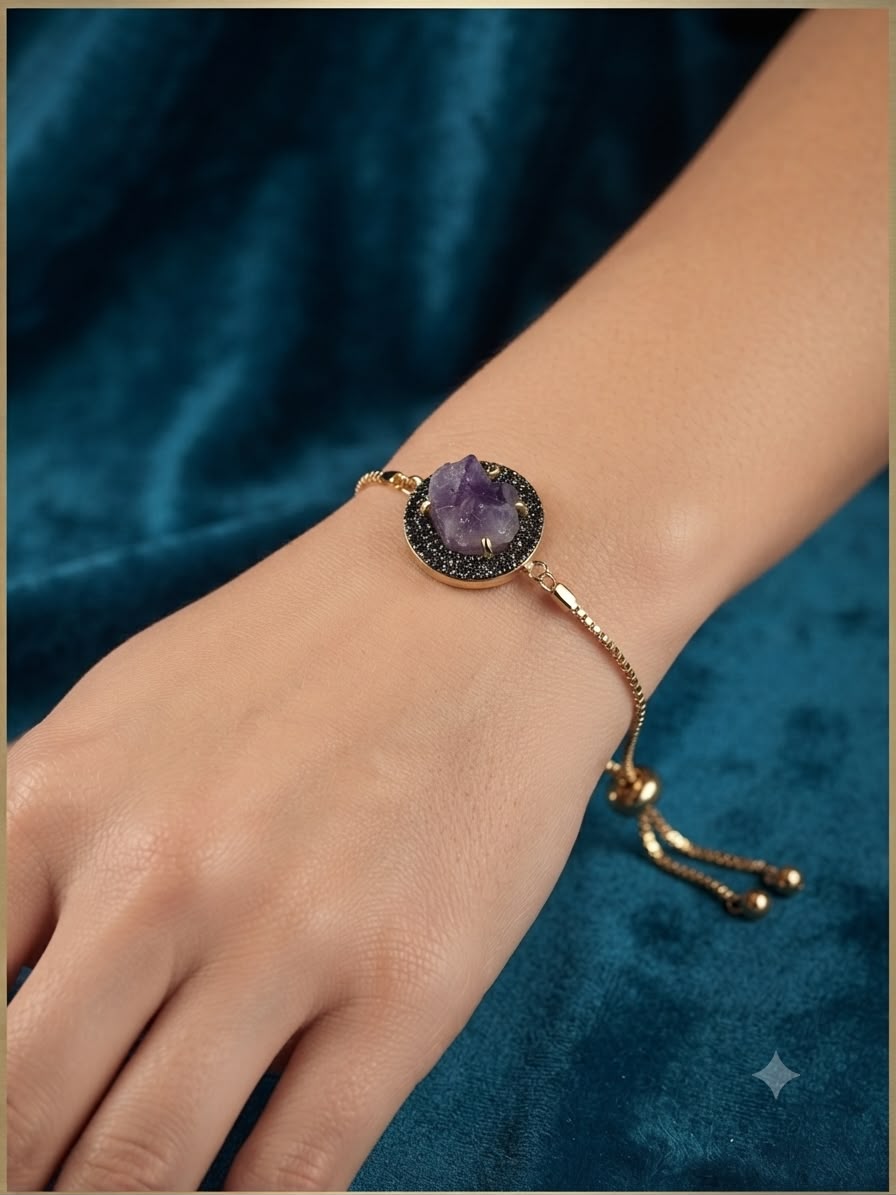 Bracciale Acciaio Placcato Oro con Clips Ametista - immagine 2