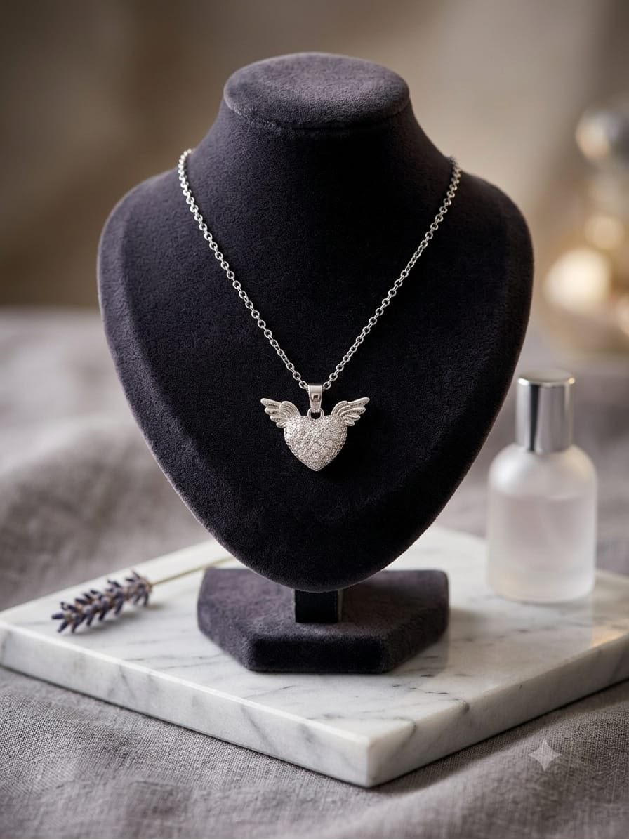 Collana Acciaio Ali Angelo Cuire Zirconi Cubici